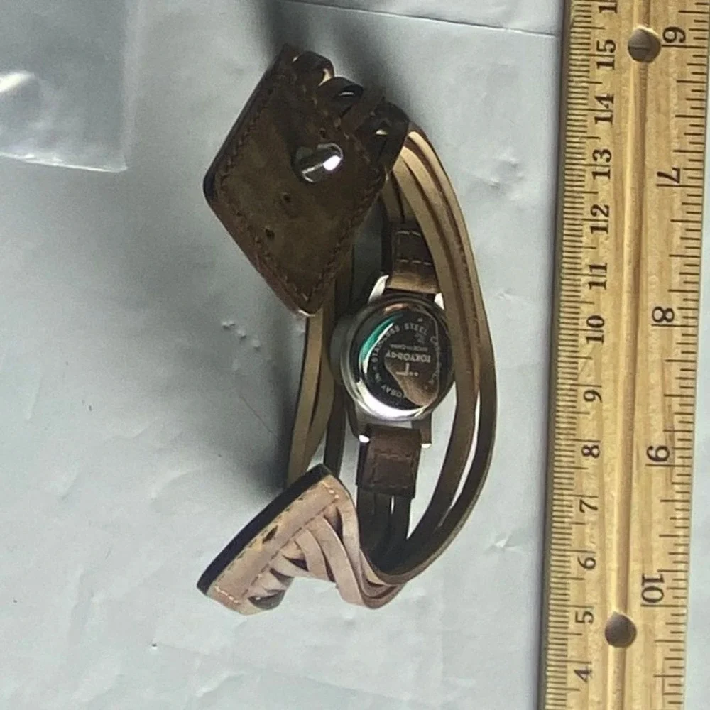 Unique Cuff Bracelet Watch with Engraved Design Gold Tone‎